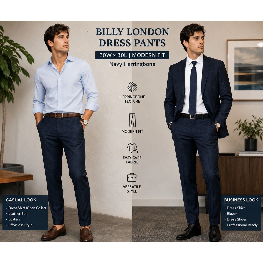 Billy London UK Men Navy Blue Slim Fit Suit Separate Dress Pants 30x30  NWT Chic